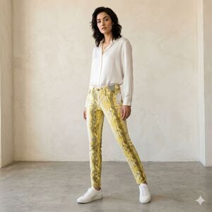 S.Y.L.K. Snake Print Coco Trouser Pants Jeans Yellow Tapered Button Ankle W28